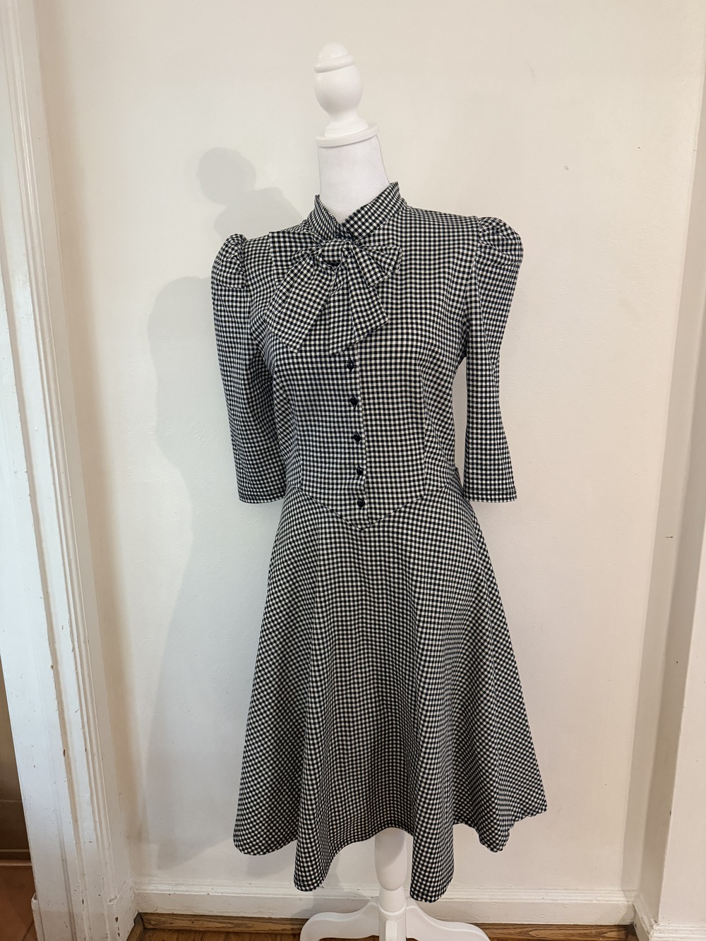 Black and White Gingham Fit and Flair Dress